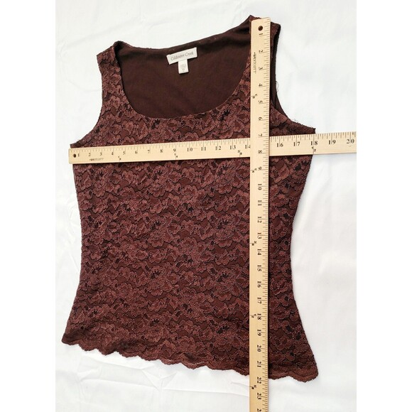 Coldwater Creek Women's Sz XS Tank Top Brown Knit Lace Shirt Full Lace - Picture 5 of 8